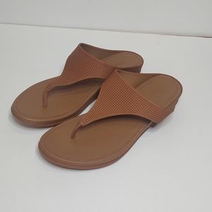 Fitflop Light Tan Banda Perforated Leather Toe-Post Sandals